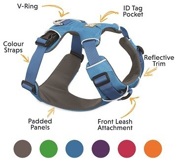 Ruffwear, Front Range™ Harness 2017, Komfortables Ganztags- Hundegeschirr, blue dusk (blau)