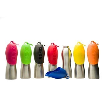 Kong H2O, Edelstahl Trinkflasche mit integriertem, farbigem Trinkdeckel für Hunde (750ml)